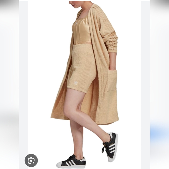 adidas Pants - Beige Loungewear Shorts Set with Long Cardigan